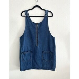 Vintage Denim Overall Dress XXL Sleeveless Rama Made in USA Zipper Pockets Plus